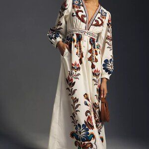 Farm x Anthropologie Button Up V-Neck Floral Maxi Dress